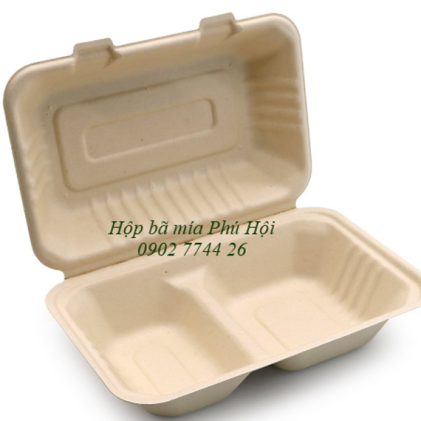Hộp bã mía 2 ngăn nắp liền 800ml tại Quận 5 TP HCM